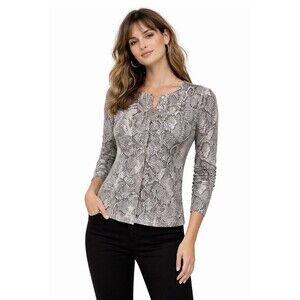 White House Black Market Cardigan Womens Size S Gray Snakeskin Print 3/4 Sleeve